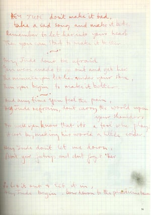 Un borrador manuscrito de la conocida letra de McCartney